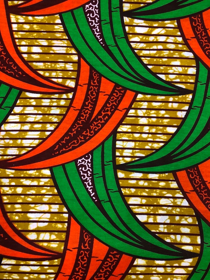Wholesale Green Orange Brown Black White Leaves Ankara African Print Fabric 6 Yards