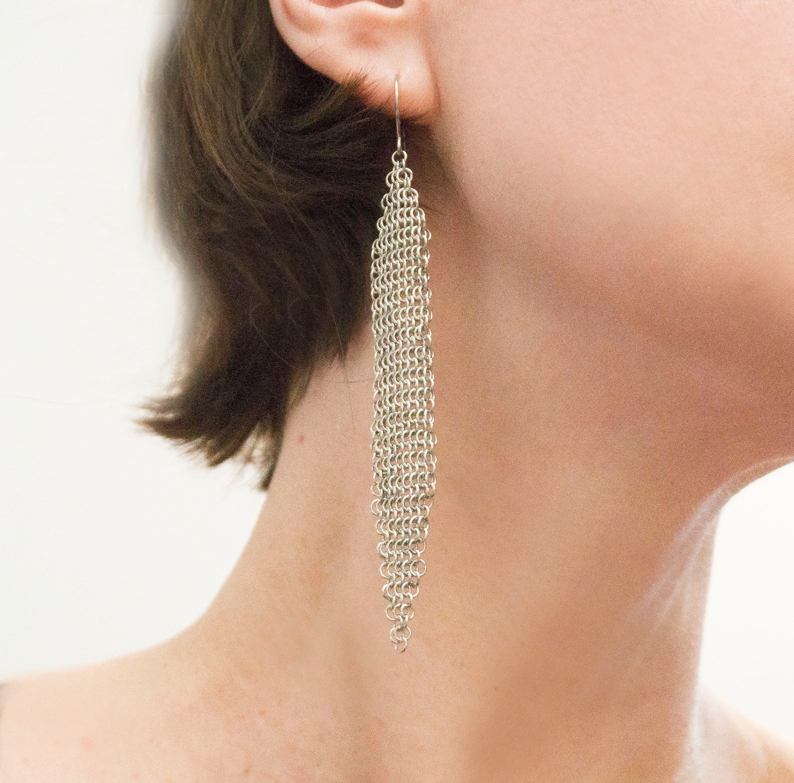 Oversize Earrings Very Long Edgy Earrings Silver Dangling Earrings