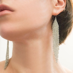 Oversize earrings - Very long edgy earrings - Silver dangling earrings - Metal minimalist shoulder dusters - Statement chunky jewelry gift