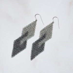 Extra long silver black earrings - Industrial big bold earrings - Large mixed metal earrings - Monochrome jewelry - Dramatic chunky earrings