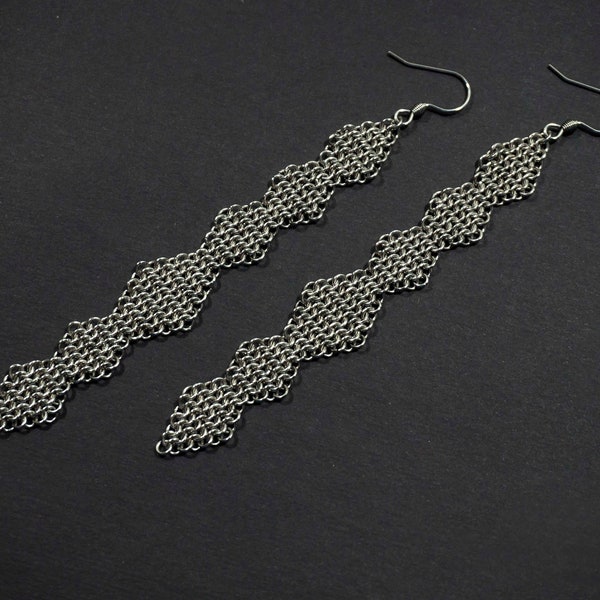 Extra long unusual metal earrings - Classy edgy statement silver jewelry - Chunky industrial jewelry - Dramatic spike dangles