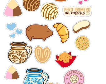 25 Stickers Mexican Pan Dulce Sweet Bread Cafecito y Chisme Talavera Cafe Marranito Concha Orgullo Mexicano