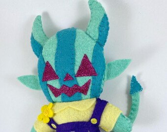 Handmade Watermelon Demon Felt Art Doll, Summerween Decor