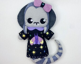 Felt Snake Girl Art Doll: Celestial Moth Decor