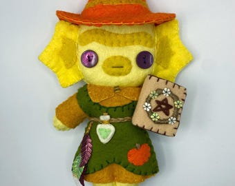 Creature Witch Felt Art Doll, Folk Art Halloween Decor