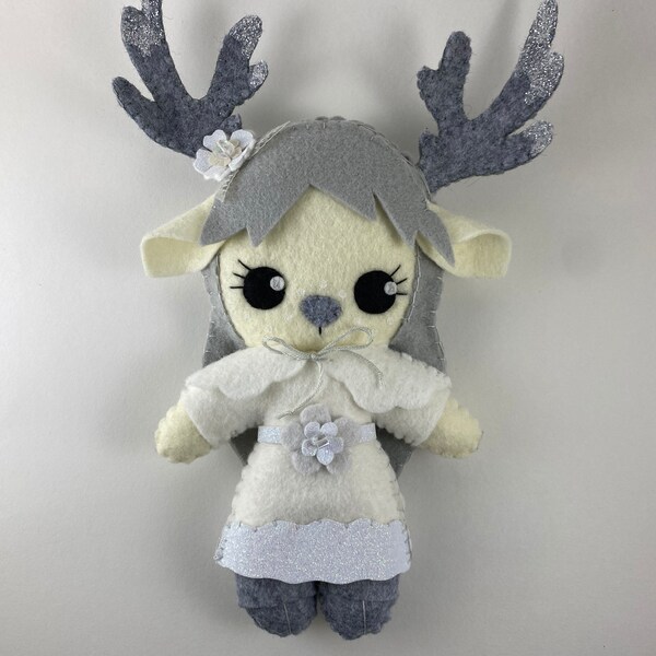 Deer doll, Winter, Snow, Faun Girl, felt art doll