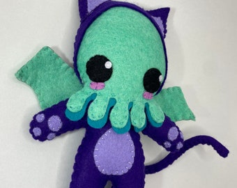 Cthulhu cat felt art doll,kawaii horror