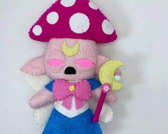 Magical girl felt art doll,Fae art,, fairy kei, kawaii mushroom,forest pixie