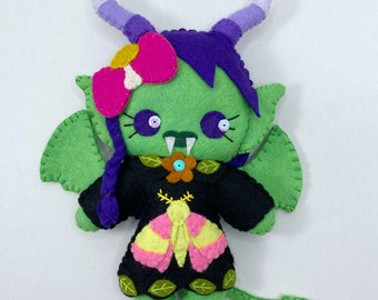 Garden imp felt art doll,dark cottage core decor, demon art, gift for goth
