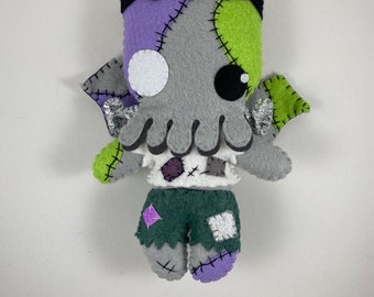 Frankenstein Cthulhu felt art doll, halloween gift, kawaii plush