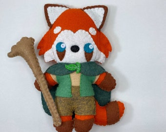 Cottage core red panda felt art doll, kawaii animal plush