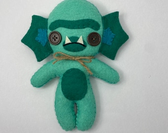 Lagoon creature felt art doll, classic monster decor, pastel goth art, pastel horror plush, teal creature