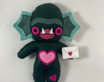 Valentine's day Creature from the black lagoon felt art doll, lagoon boy art, creature valentine