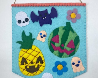 Summerween felt banner, Summer Halloween decor, Tiki bar art, Party decor