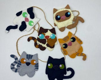 Handmade Felt Cat Garland, Cottagecore Wall Decor