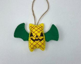 Pineapple bat felt ornament , goth gift, summer Halloween decor, summerween ornament