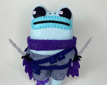 Rogue frog felt art doll, role playing game art, fantasy plush, gift for gamer