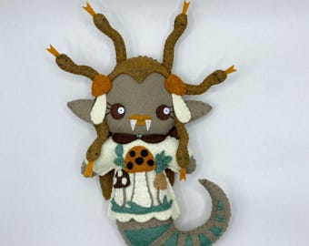 Handmade Mushroom Gorgon Felt Art Doll, Snake Girl Doll