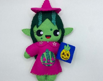 Handmade Felt Witch Art Doll, Spooky Goth Decor