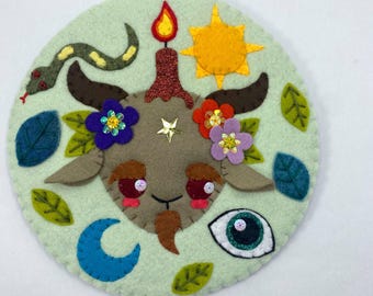 Baphomet felt wall art, Goth room Decor