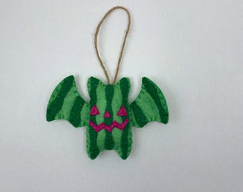 Watermelon bat felt ornament , goth gift, summer Halloween decor, summerween ornament