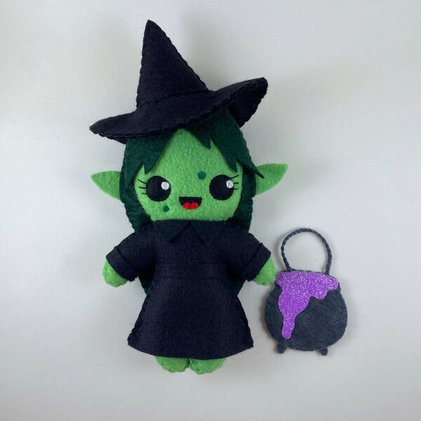 Witch felt art doll,halloween decor, goth gift