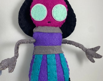 Flatwoods monster alien cryptid felt art doll pink and purple