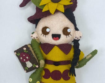 Summer Witch Art doll, Snake art , Sunflower decor