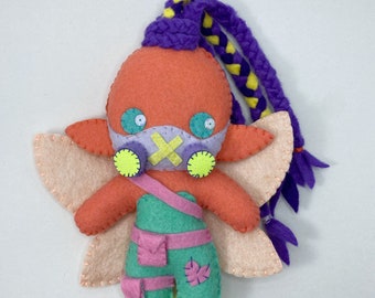 Post apocalyptic fairy felt art doll, fantasy creature, pastel goth