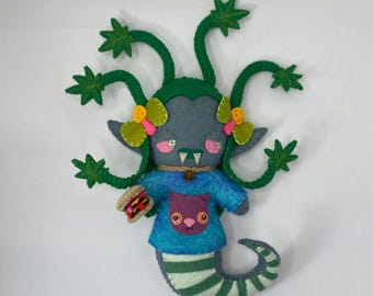 Handmade Plant Monster Medusa Felt Art Doll, Snake Girl Doll