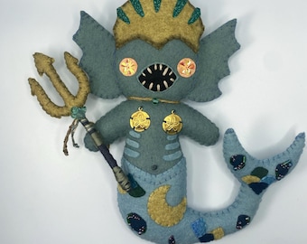 Siren Felt Art Doll, Horror Mermaid Decor