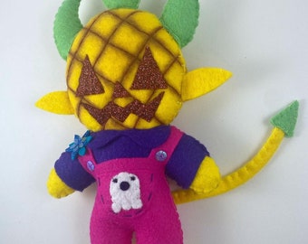 Rockabilly Pineapple Plush Doll, Handcrafted Summerween Decor, Spooky Folk Art Gift