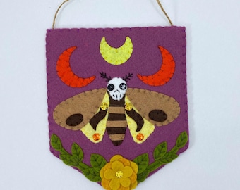 Death's Head Hawk Moth Wall Hanging: Felt Cottagecore Decor
