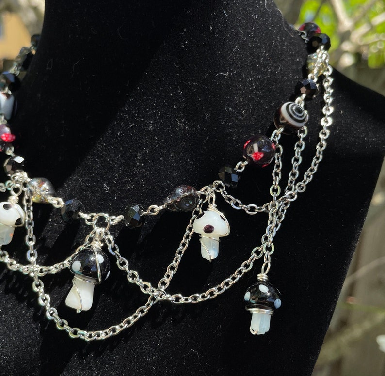 The Fungi Fatale Choker Layered Mushroom Fairy Choker Dark Alt Grunge Fairy Choker Mushroom Fae Choker Black Red Mushroom Choker image 3