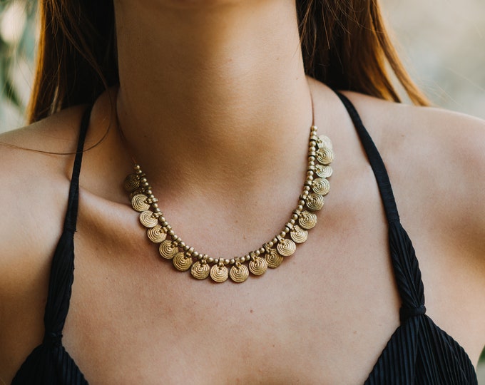 Gypsy jewelry Boho chic Hippie necklace Bohemian choker Boho choker Coins necklace Choker necklace Leather necklace with Brass Coins
