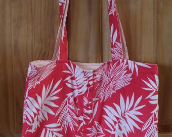 Pink Leaf Tote -One of a kind, Handmade Upcycled Vintage Hawaiian Shirt,