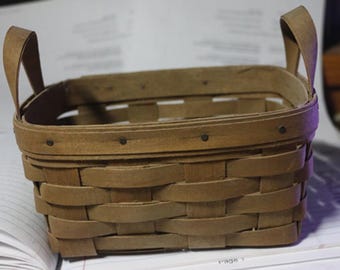 Vintage Small Longaberger Woven Wood Basket With 2 handles, Signed