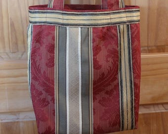 Red Striped Brocade tote bag, Handmade ,One of a kind