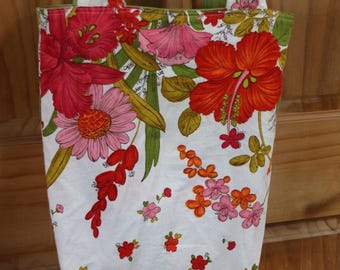 Red Floral Tote-One of a kind, Handmade,Upcycled Vintage Hawaiian Shirt