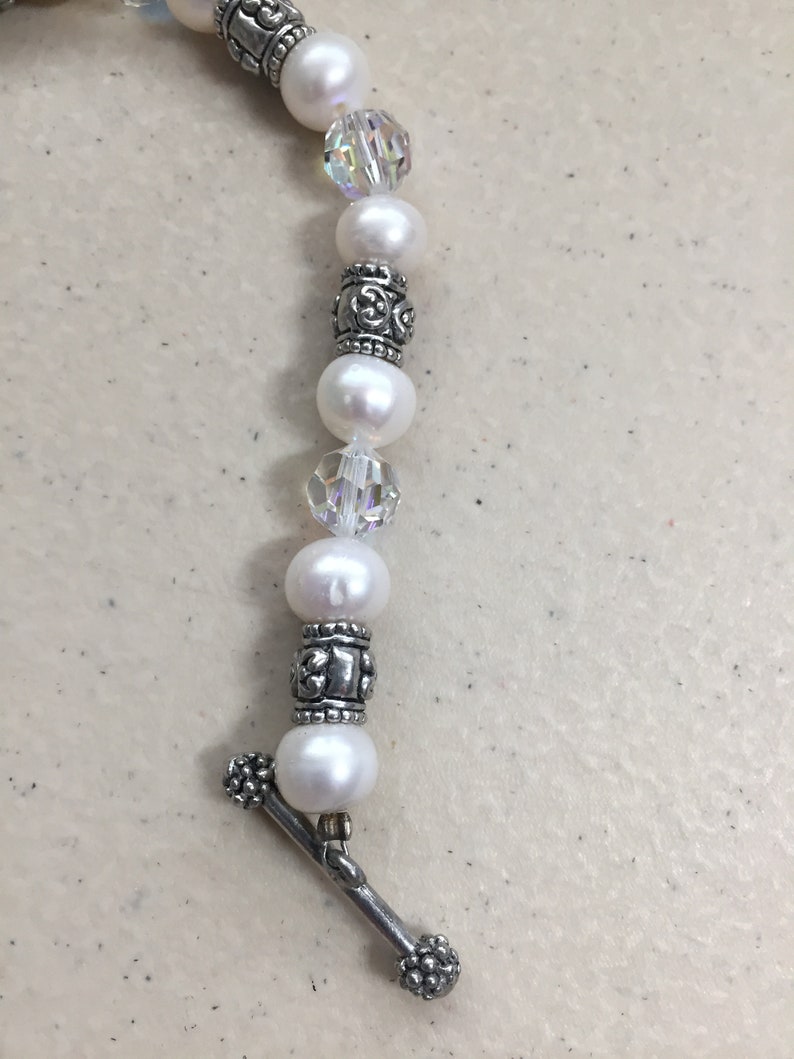 Bracelet Pearl Crystal Pewter Beads Toggle Clasp