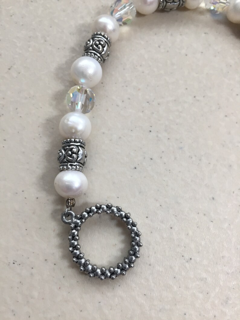 Bracelet Pearl Crystal Pewter Beads Toggle Clasp