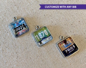 Custom Mini Race Bib Charm: Marathon Running Gift