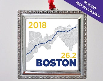 Custom Silver Square Race Map Ornament, Marathon Ornament, Race Ornament, Half Marathon, Dopey, Boston, NYC, Chicago