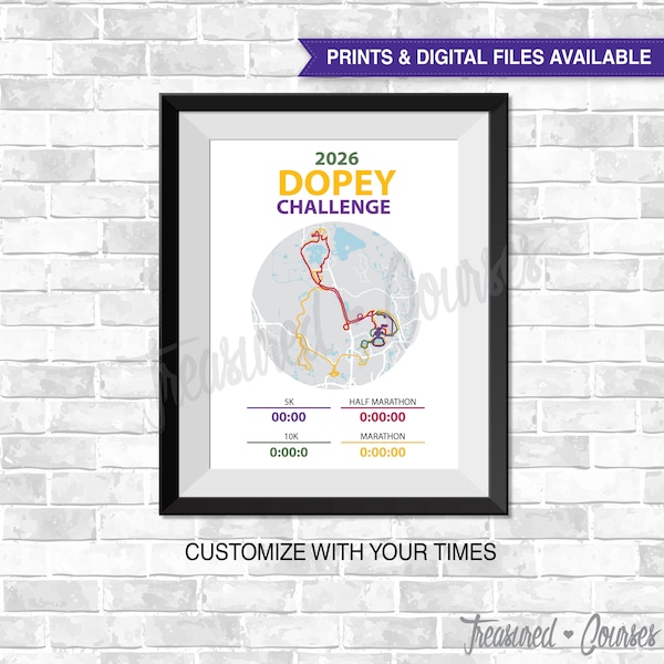 2026 Dopey Challenge- Digital File & Print options available, Custom, Race Map, GPS, Running, Course Route, Race Results