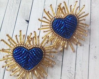 Strahlende Perlen Herz Ohrringe Blaue glänzende Herzen Ohrringe Sparkle Herz Ohrringe Trendy Ohrringe Herz Schmuck