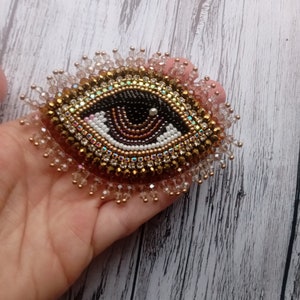 Big evil eye brooch Brown eye brooch  Embroidered brooch