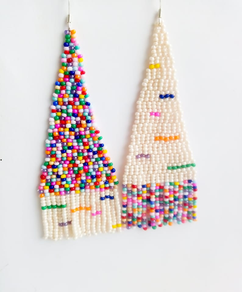 Multicolor beaded earrings Asymmetric fringe beads earrings Etsy