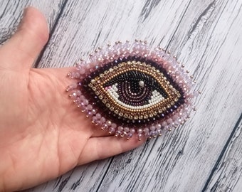 Evil eye beaded brooch Purple eye brooch Embroidered brooch