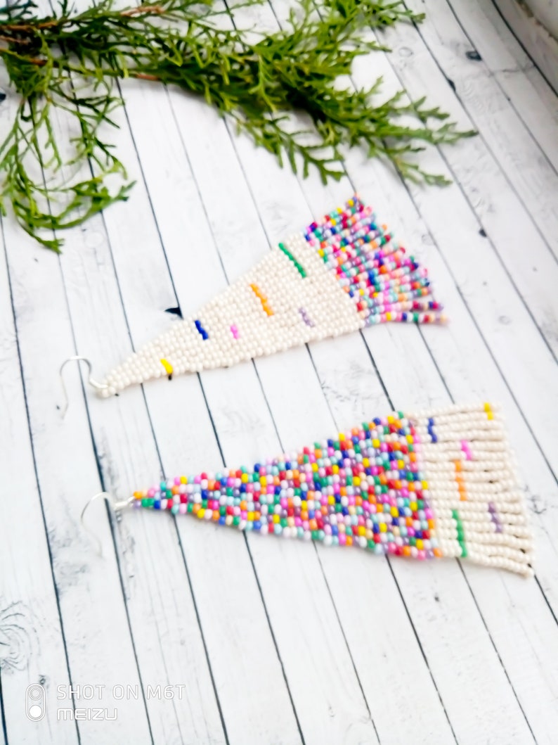 Multicolor beaded earrings Asymmetric fringe beads earrings Etsy