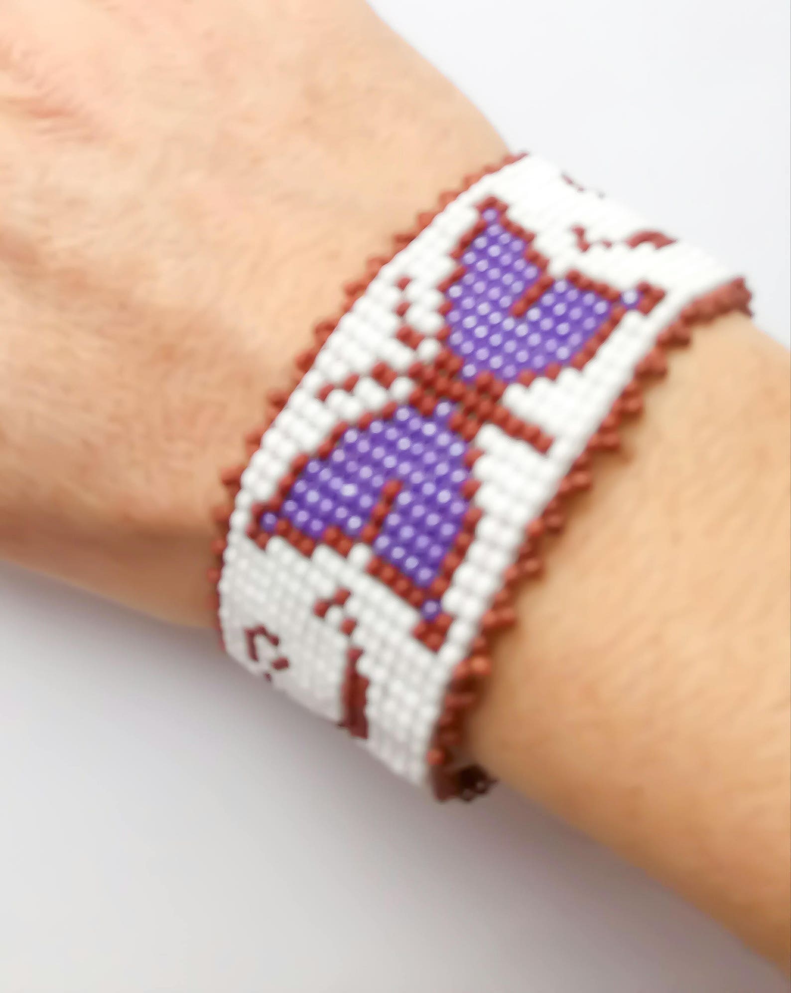 Beaded butterfly bracelet Beadwork bracelet White purple brown Etsy